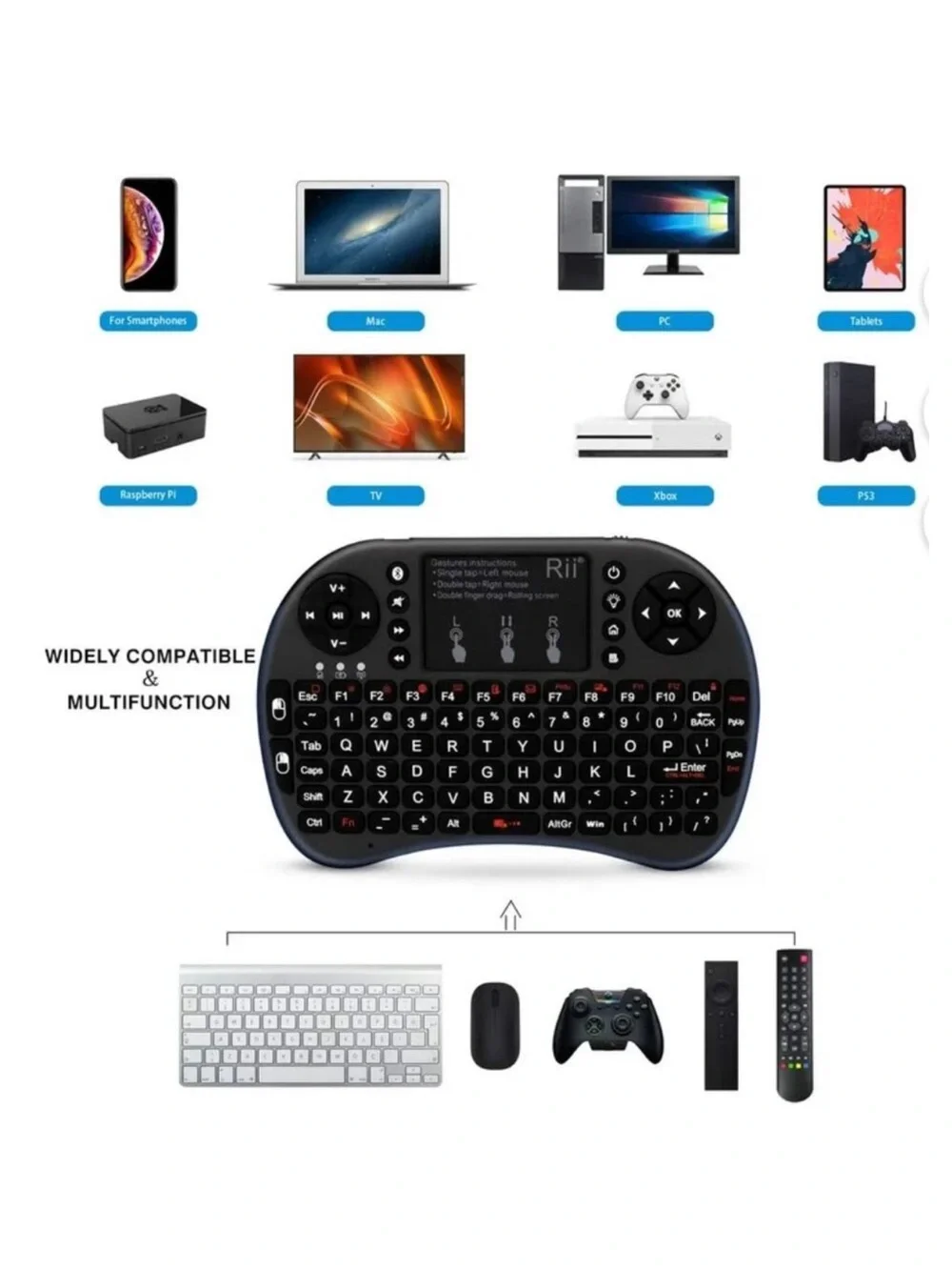 Mini Wireless Keyboard with Touchpad - Black